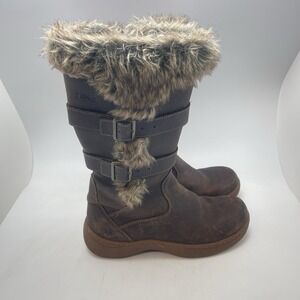 LL Bean Boots Womens 8 M Brown Tek 2.5 Leather Faux Fur Nordic Zip Up Snow Shoes